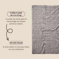 Couverture lestée enfant LESTAE dépliée, carrés cousus de 10 x 10 cm