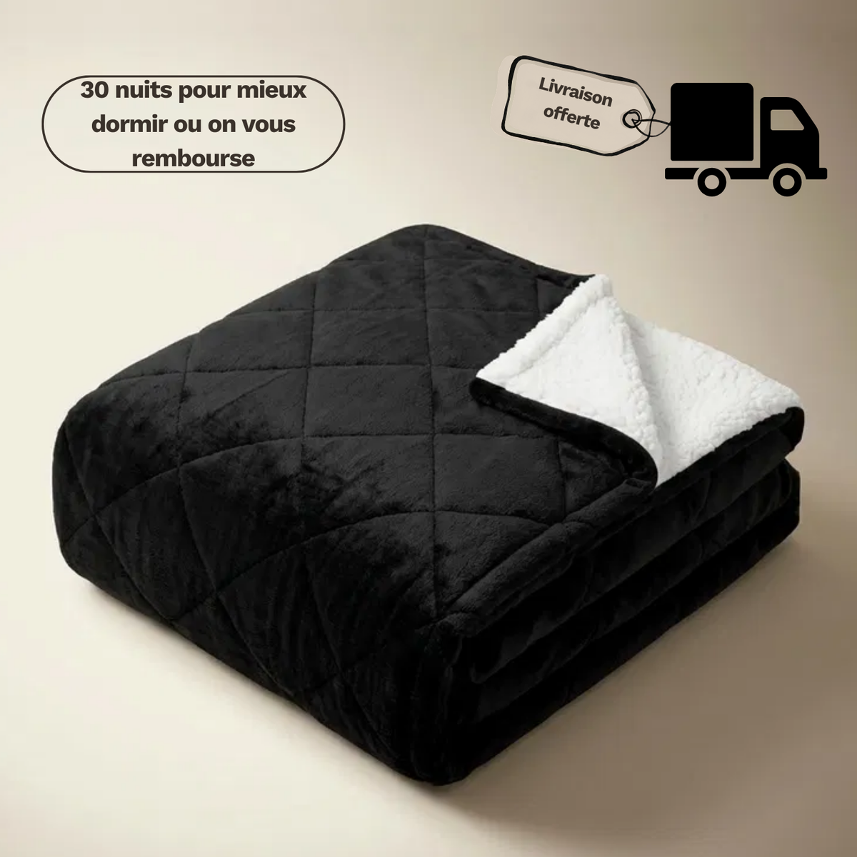 Couverture lestée polaire pour adulte LESTAE pliée, anthracite, doublure sherpa, garantie 30 nuits et livraison offerte